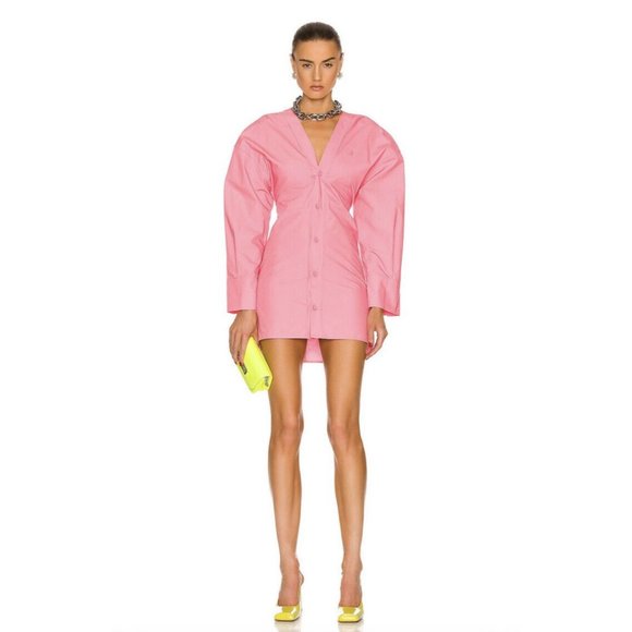 THE ATTICO Lala Mini Dress Bubblegum Pink Long Sleeve - Picture 3 of 6